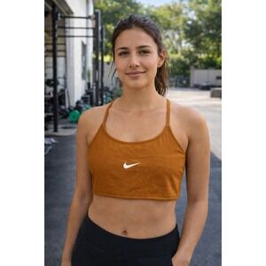 Nike Womens Sports Bra Burnt Orange Ochre Swoosh Logo Cropped Tank S
